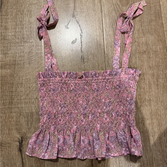Likely Pink Riviera Smocked Floral-Print Crop Top Small - Picture 4 of 5